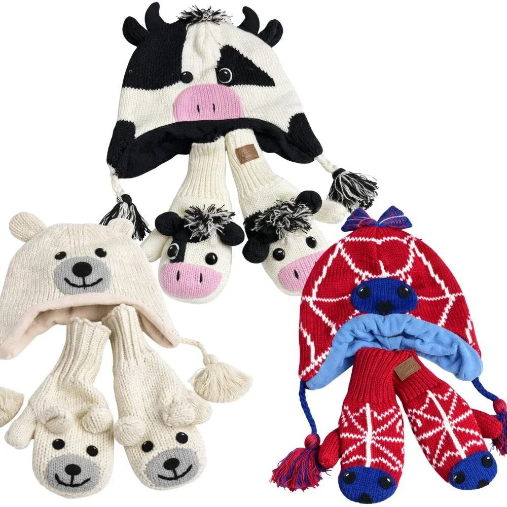 Kyber Outwear Wool Knitted Hat/Gloves Set -Fleece Lined for Kids, 7+ Designs